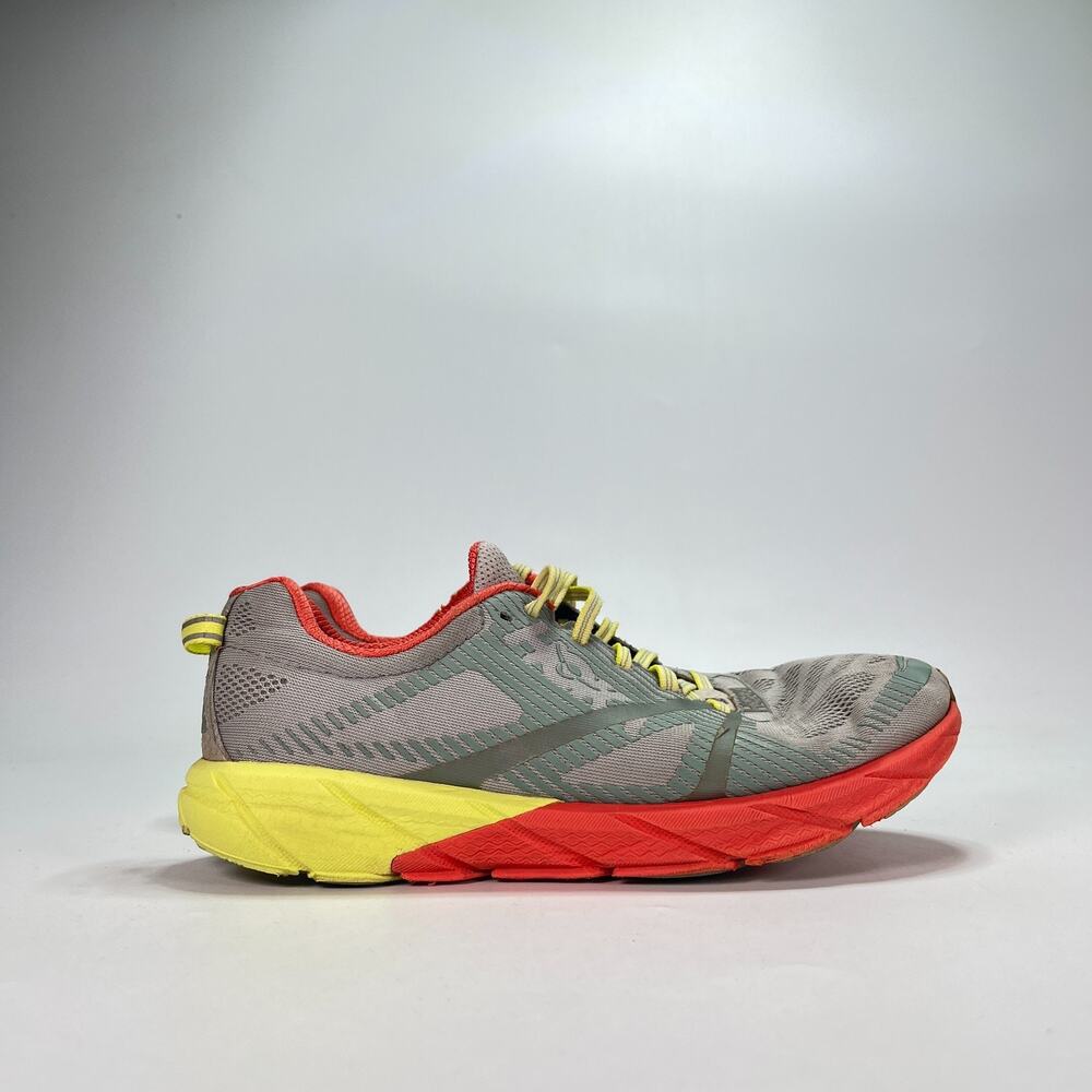 Hoka One One Tracer 2 Grey Orange Yellow Road Racing Running Shoes Womens Size 8